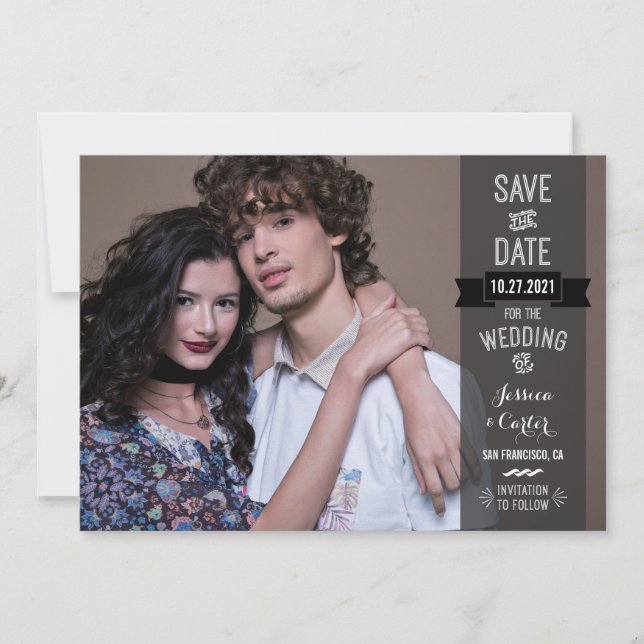 Modern Retro Typography Photo Save the Date (Front)