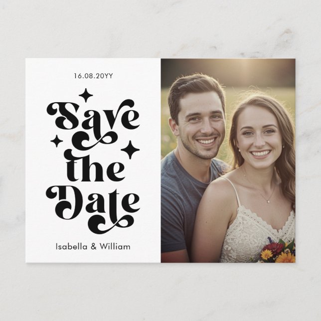 Modern Retro Typography Photo Wedding Announcement Postcard (Front)