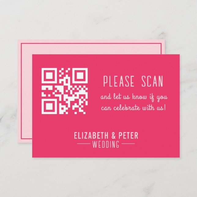 Modern Retro Typography Pink Qr Code Wedding RSVP Card (Front/Back)