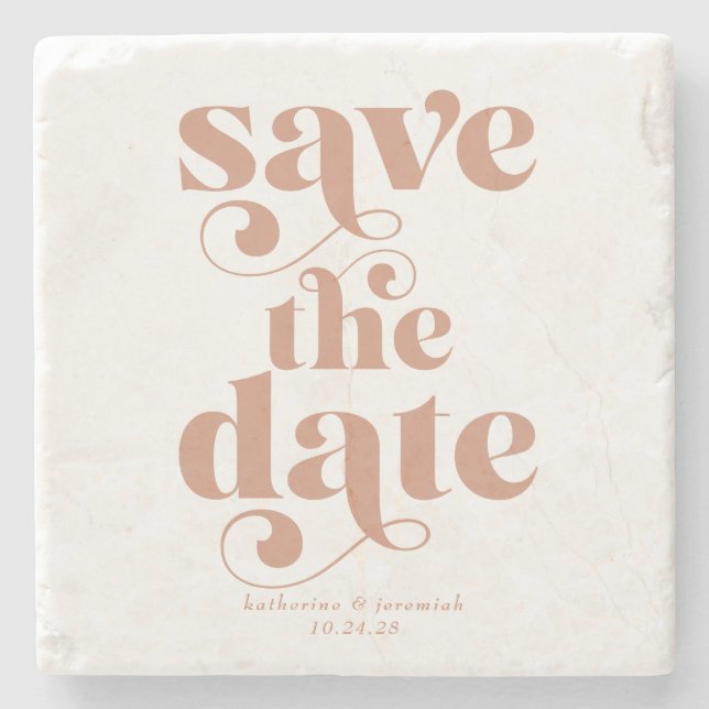 Modern Retro Typography Wedding Save the Date Stone Coaster (Front)