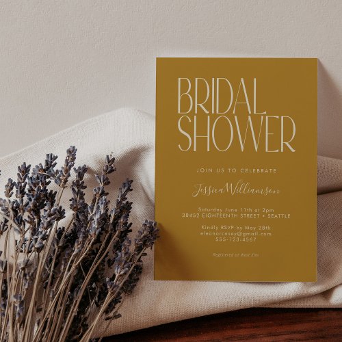 Modern Retro Typography Yellow Bridal Shower Invitation