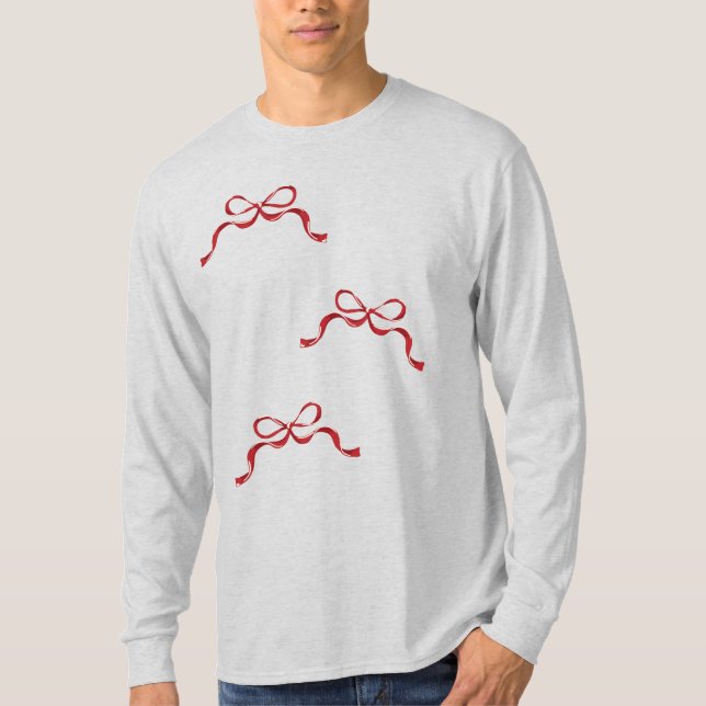 Modern Retro Valentine's Day RED Ribbon Bows T-Shirt (Front)