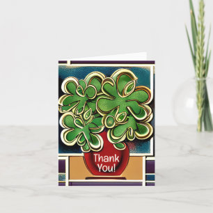 Modern Retro Vase of Shamrocks Clovers Thank You Card