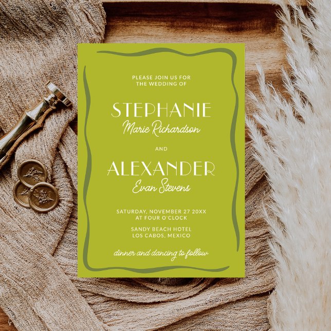 Modern Retro Vibrant Bold Citrus Green Wedding Invitation (Creator Uploaded)