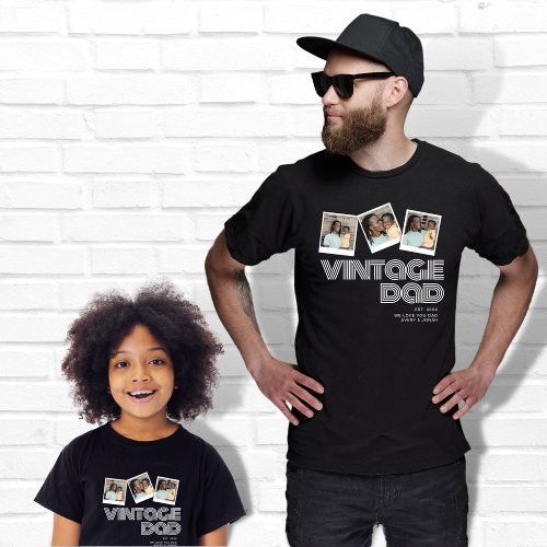 Modern Retro Vintage Dad Fathers Day 3 Photo Date T_Shirt
