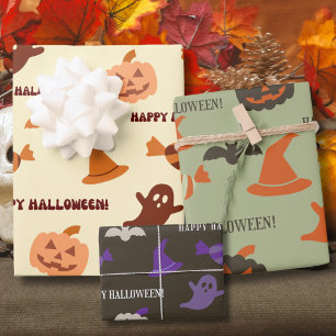 Modern Retro Vintage Illustration Happy Halloween Wrapping Paper Sheets