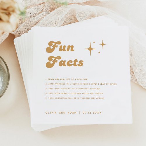 Modern Retro Vintage Orange Fun Facts Wedding Napkins