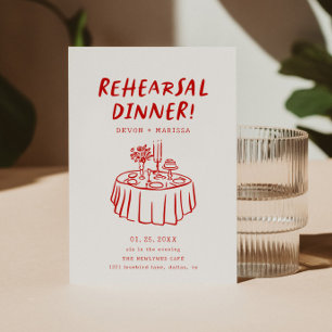 Modern Retro Vintage Rehearsal Dinner Illustrated Invitation