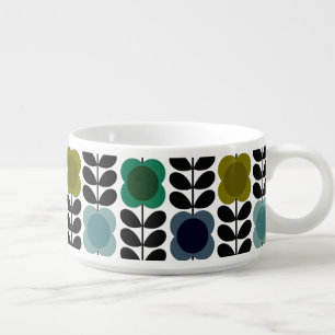 Modern Retro Vintage Spot Flowers Stem, Blue green Bowl