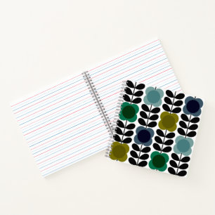 Modern Retro Vintage Spot Flowers Stem, Blue green Notebook