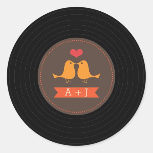 Modern Retro Vinyl Record Love Birds Brown Classic Round Sticker