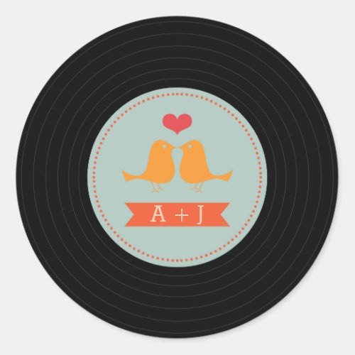 Modern Retro Vinyl Record Love Birds Sky Blue Classic Round Sticker