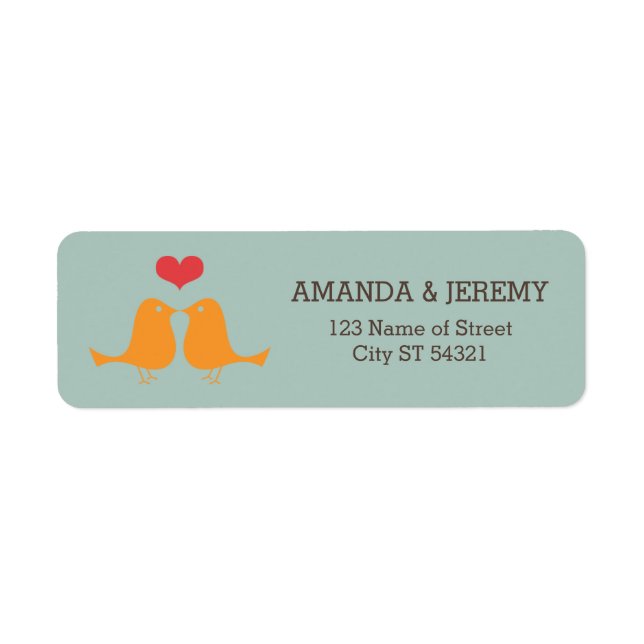 Modern Retro Vinyl Record Love Birds Wedding Label (Front)