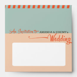 Modern Retro Vinyl Record Orange Sky Blue Wedding Envelope