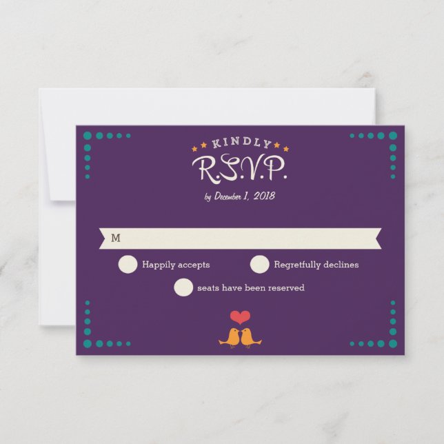 Modern Retro Vinyl Record Purple Aqua RSVP Card (Front)