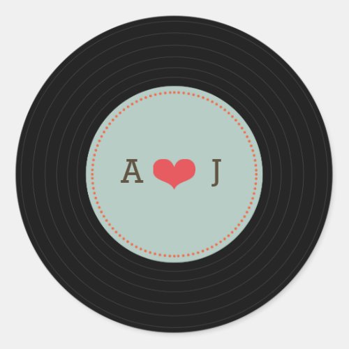 Modern Retro Vinyl Record Wedding Blue Envelope Classic Round Sticker