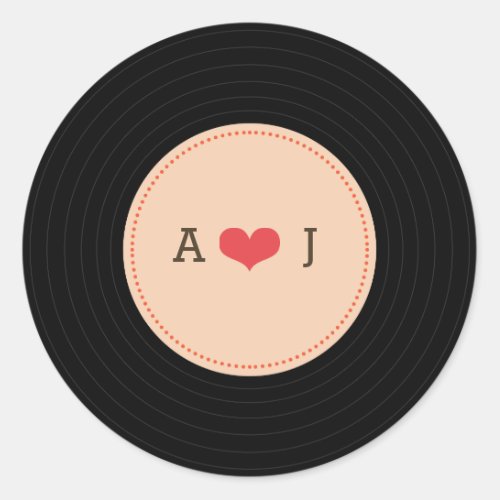 Modern Retro Vinyl Record Wedding Blush Envelope Classic Round Sticker