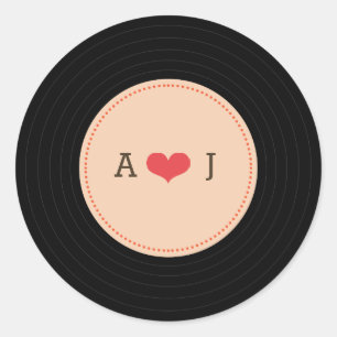 Modern Retro Vinyl Record Wedding Blush Envelope Classic Round Sticker