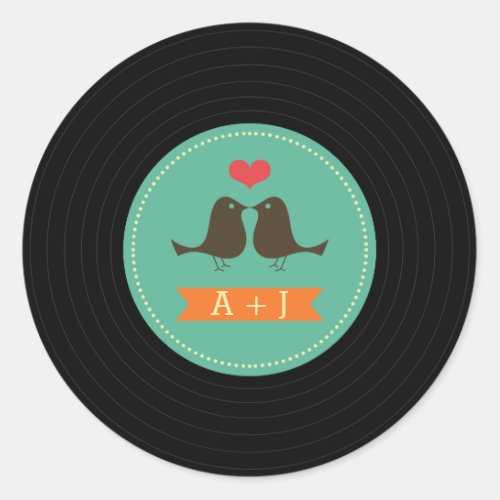 Modern Retro Vinyl Record Wedding Classic Round Sticker