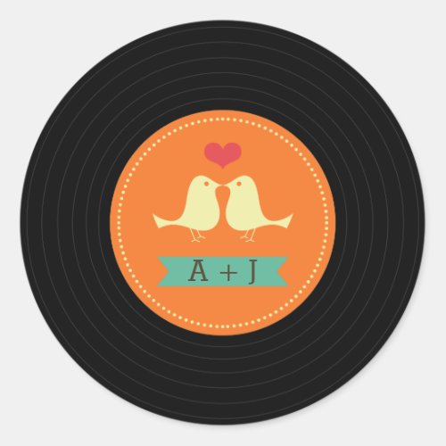 Modern Retro Vinyl Record Wedding Classic Round Sticker