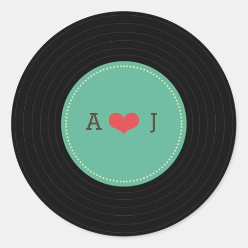 Modern Retro Vinyl Record Wedding Classic Round Sticker