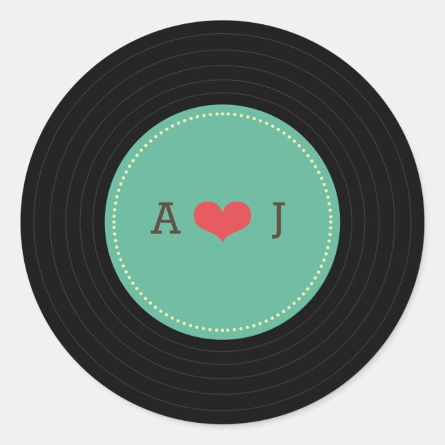 Modern Retro Vinyl Record Wedding Classic Round Sticker (Front)