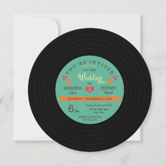 Modern Retro Vinyl Record Wedding Invitation