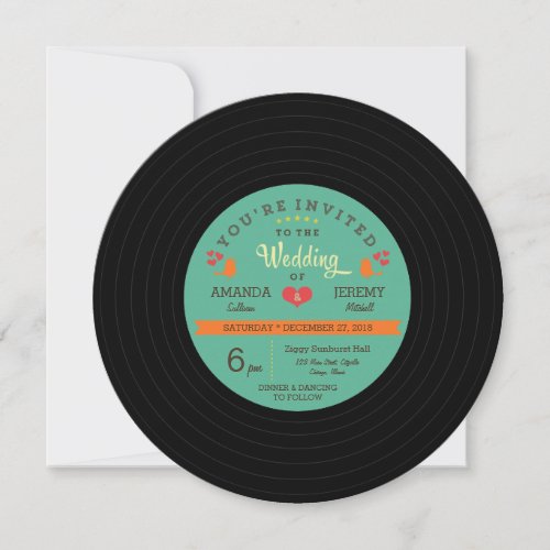 Modern Retro Vinyl Record Wedding Personalized Invitations