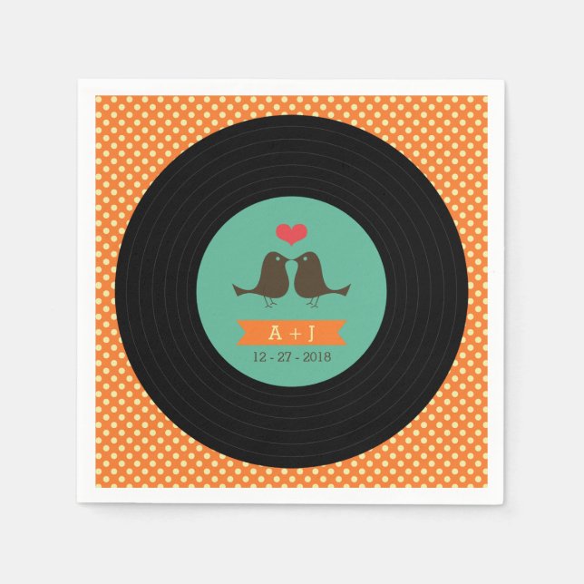 Modern Retro Vinyl Record Wedding Paper Napkins (Front)