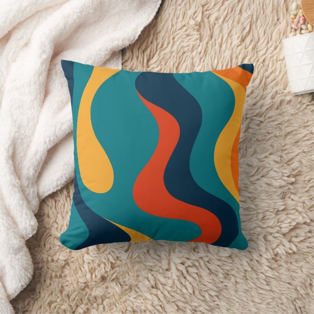 Modern Retro Wavy Abstract Pattern  Throw Pillow (Blanket)