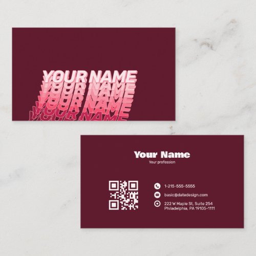 Modern Retro Wavy Typography Burgundy QR CODE Business Card