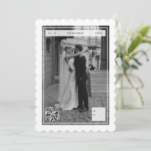 Modern Retro We Eloped Stamp QR Code Elopement  Announcement