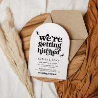 Modern Retro We're Getting Hitched Wedding Invite