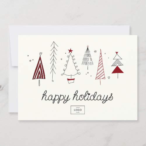 Modern Retro Whimsical Little Tree Business Logo Holiday Card