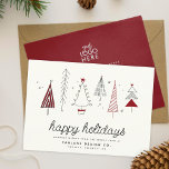 Modern Retro Whimsical Little Tree Business Logo Holiday Card<br><div class="desc">Modern minimalist business holiday card with whimsical trees,  stars,  and heart illustrations as well as charming typography paired with a festive,  modern color palette. Below is space for your custom message as well as additional space on the back under your corporate business logo.</div>