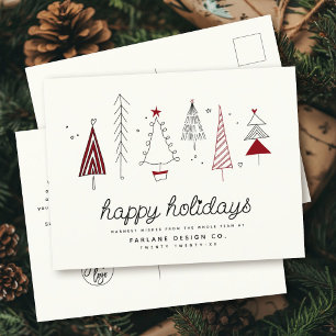 Modern Retro Whimsical Little Tree Business Logo Holiday Postcard
