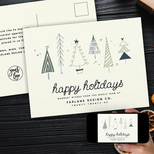 Modern Retro Whimsical Little Tree Business Logo Holiday Postcard