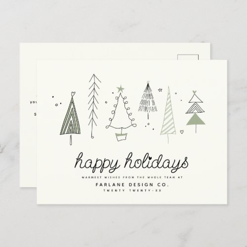Modern Retro Whimsical Little Tree Business Logo Holiday Postcard