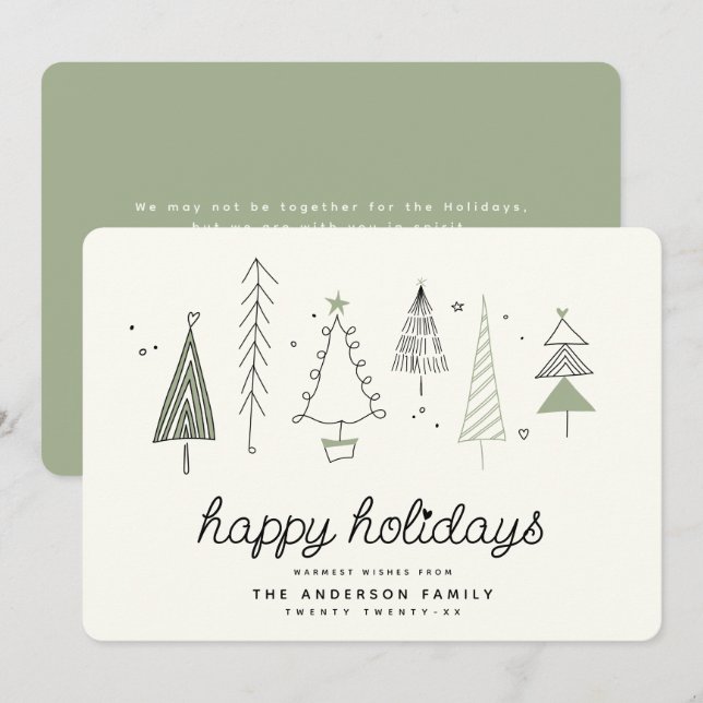 Modern Retro Whimsical Little Tree Forest Family Holiday Card (Front/Back)