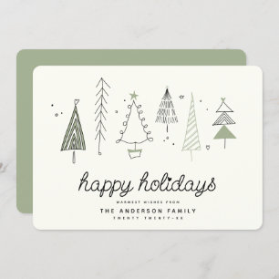 Modern Retro Whimsical Little Tree Forest Family Holiday Card