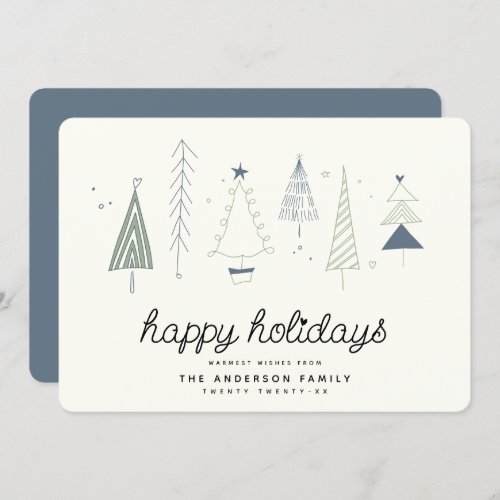 Modern Retro Whimsical Little Tree Forest Family Holiday Card