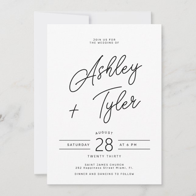 Modern retro whimsical script photo wedding invitation (Front)