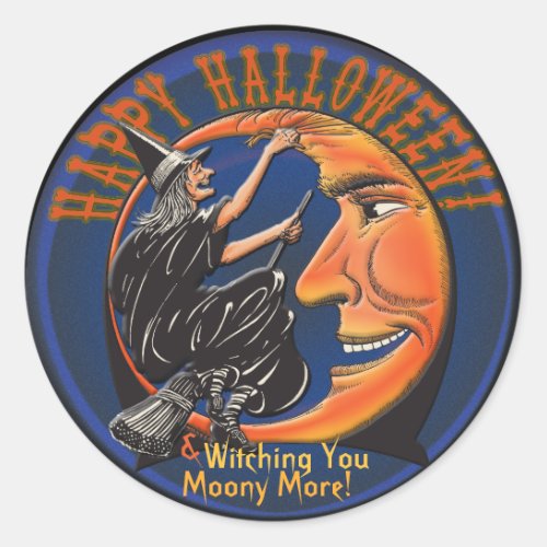 Modern Retro Witch and Moon _ Personalized Puns Classic Round Sticker