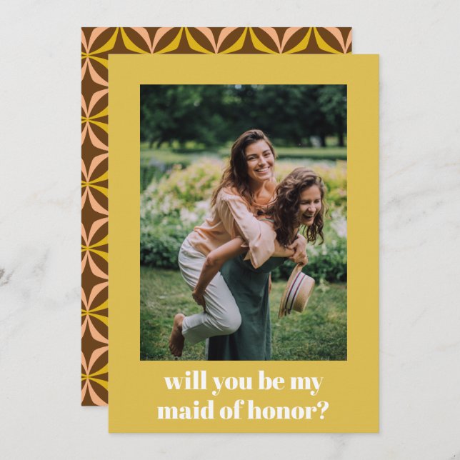 Modern Retro Yellow Maid of Honor Proposal Card (Front/Back)