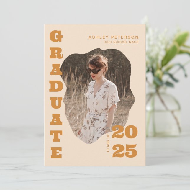 Modern Retro Yellow Typography Photo Graduation Announcement (Standing Front)