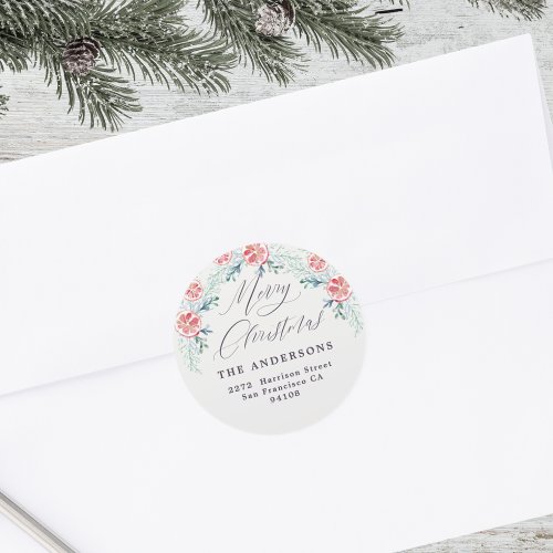 Modern Return Address Merry Christmas Classic Round Sticker