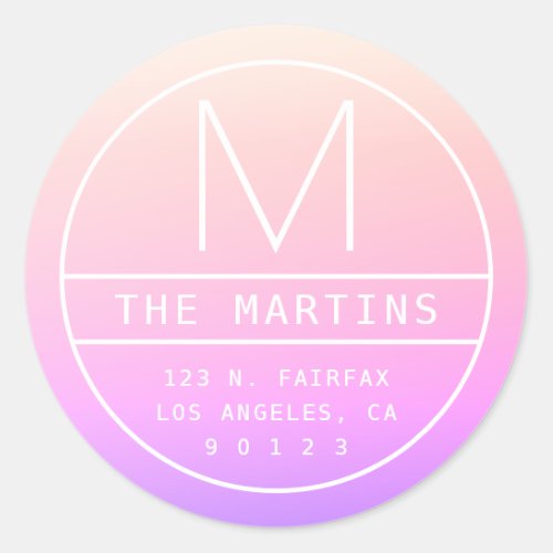 Modern Return Address  Monogram  Colorful Ombre Classic Round Sticker