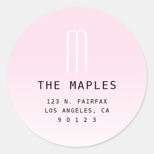 Modern Return Address  Monogram  Light Pink Classic Round Sticker