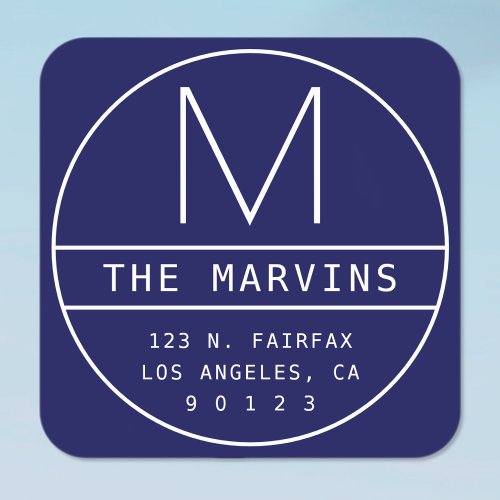 Modern Return Address  Monogram  Navy Blue Square Sticker