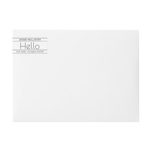 Modern Return Address wword Hello White  Black Wrap Around Label